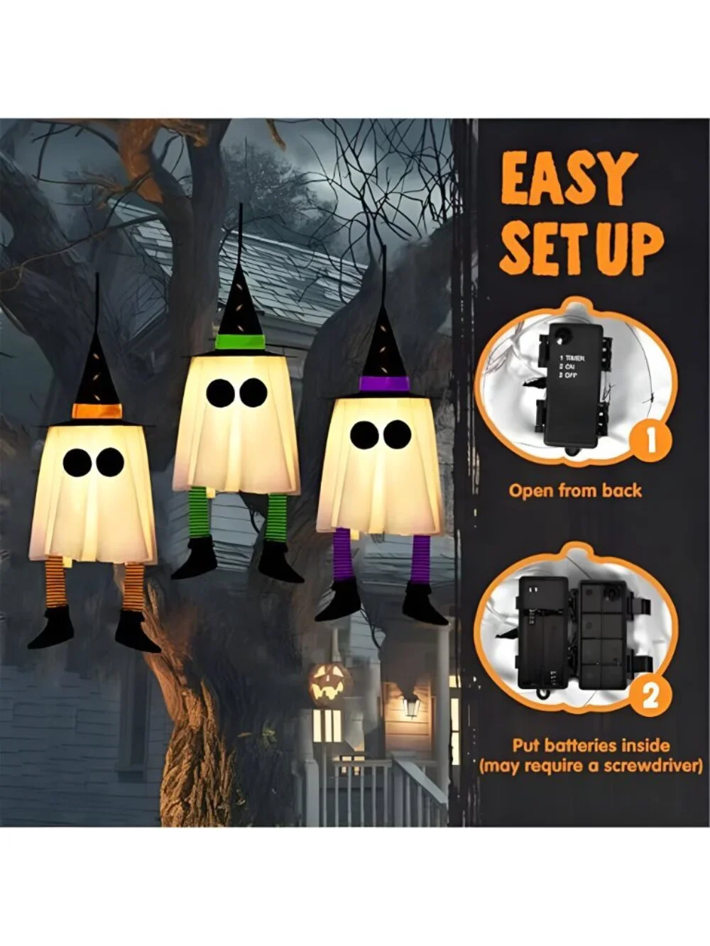 23.6'' 3PCS Halloween Hanging Ghosts Decorations Outdoor, Witch Hats